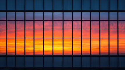 Wall Mural - Vibrant Sunset Reflected in Modern Architectural Windows Design