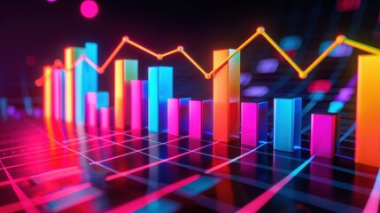 Poster - Vibrant data visualization with colorful bar graphs and line charts, showcasing trends and analytics in modern digital environment