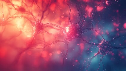 Poster - Abstract Representation of Neurons and Neural Connections in Vibrant Colors, Showcasing the Complexity of the Nervous System and Brain Processes