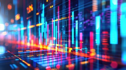 Poster - Digital data visualization with colorful graphs and charts