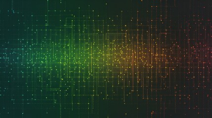 Poster - Digital abstract background with colorful lines and dots, showcasing vibrant gradient from green to red, creating sense of depth and technology