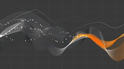 Poster - Dynamic abstract waves in gray and orange, representing data visualization and analytics. flowing lines create sense of movement and depth, ideal for technology and innovation themes