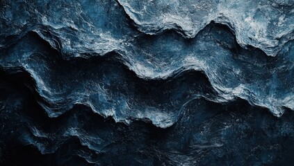 Poster - Abstract texture of dark blue rocky surface with wavy patterns, resembling natural stone formations, perfect for backgrounds in design and artistic projects.