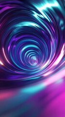 Fototapete - Radiating light tunnels. Bright teal and purple curves. Abstract depth effect creating a sense of movement. Vertical banner web cover, print ad, presentation, brochure template