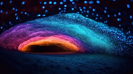 Poster - Colorful Abstract Cave with Glowing Light Effects and Stars