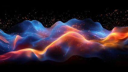Poster - Abstract Waves of Light in Dynamic Motion Featuring Vibrant Colors and Sparkles Against a Dark Background for Use in Creative Projects or Digital Artworks