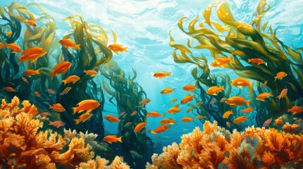 Naklejka na meble Vibrant Underwater Scene with Colorful Fish and Coral Reef