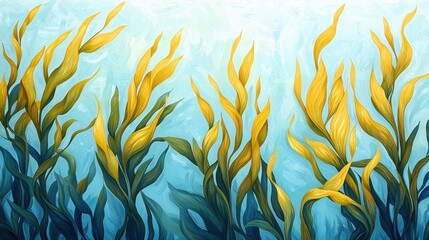 Poster - Underwater Plants in Shades of Blue and Yellow with Soft Background