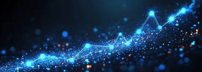 Poster - Blue Digital Data Visualization with Sparkling Particles and a Rising Graph Line Representing Growth and Technology in a Futuristic Design