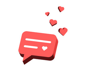 Leinwandbilder - 3d chat icon heart like speech bubble symbol Chat message icons - talk message love Bubble chat speech text box icon , social media communication background concept. vector illustration
