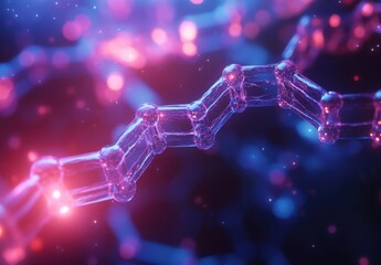 Poster - Close-up View of a Colorful Molecular Structure with Glowing Atoms Representing Scientific Research and Development in Chemistry and Biology