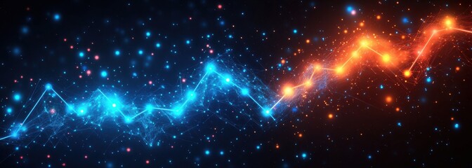 Poster - Colorful Abstract Background with Blue and Orange Particles Representing Data Visualization Trends in a Digital Environment for Technology Use