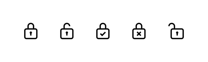 Poster - lock icons vector set. locked, unlocked, and access denied states with checkmarks, ticks, and cross symbols. for security, access, verification, approval,denial and privacy settings