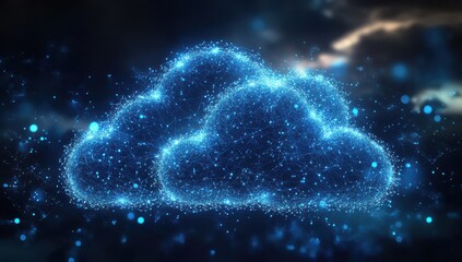 Poster - Digital Cloud Networks with Blue Glowing Particles Representing Data Storage and Connectivity in a Modern Technological Environment