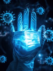 Fototapete - Protective mask and gloves illustrate the fight against fading viruses in a modern health context. Generative AI