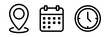 © icons gate - Address location icon. Stopwatch timer icon. Date Calendar icon - Web icons set