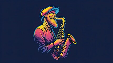 Poster - Bearded Saxophonist Plays Vibrant Melody In Hat