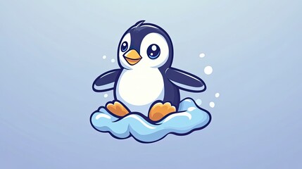 Poster - Adorable Cartoon Penguin Sitting on Ice Floe