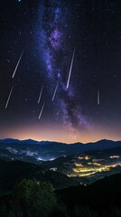 Wall Mural - starry night with shooting stars falling with copy space vertically 9:16