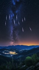 Wall Mural - starry night with shooting stars falling with copy space vertically 9:16