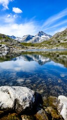 Poster - Majestic Mountain Range Reflected in Clear Alpine Lake : Generative AI