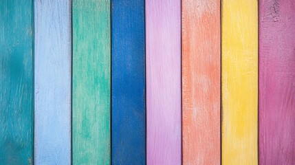 Poster - Vibrant multicolored wooden planks background for creative design projects : Generative AI