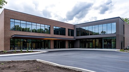 Aufkleber - Contemporary commercial office building with sleek glass facade and brick design in modern urban development : Generative AI