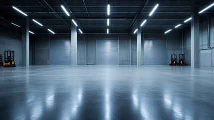 Leinwandbilder - Modern Spacious Empty Warehouse Interior with Industrial Lighting and Concrete Floor : Generative AI