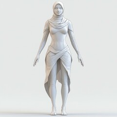 Poster - Elegant Woman in Hijab: A 3D Digital Fashion Illustration