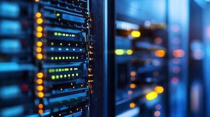 Aufkleber - Modern Data Center with Server Racks and Vibrant LED Lights : Generative AI