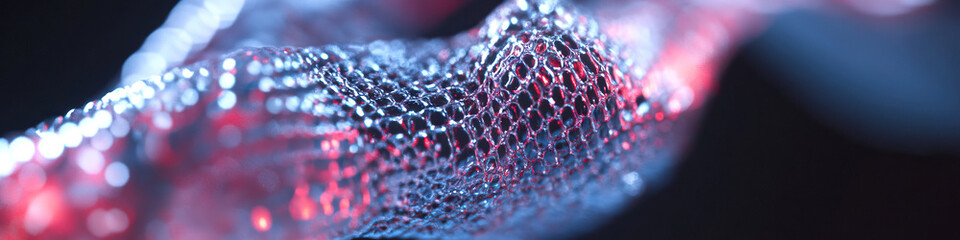Poster - Close-up of a Textured Abstract Form with Blue and Red Lighting