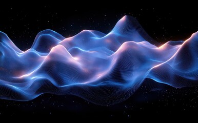 Fototapete - Stunning Abstract Digital Waves: Glowing Fluid Motion in Ethereal Blue and Pink Hues Against a Starry Background for Futuristic Themes