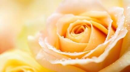 Aufkleber - Close-up of Romantic Dew Covered Peach Rose Petals in Soft Morning Light : Generative AI