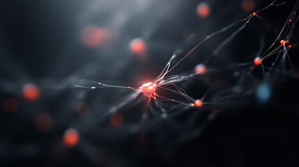 Fototapete - Abstract Network of Interconnected Nodes with Glowing Red and Blue Points : Generative AI