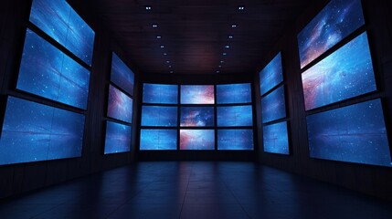 Poster - Modern Digital Gallery Featuring Multiple Screens with Galaxy Display