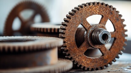 Aufkleber - Close-Up of Rusty Gears Symbolizing Industrial Age and Mechanical Engineering : Generative AI