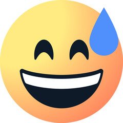 Wall Mural - grinning emoticon, sweat smile emoji face . smiling sace with open mouth and cold sweat drop for digital communication and social media designs