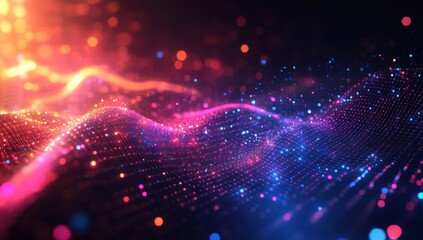Poster - vibrant abstract background with colorful dots and waves, ideal for tech and creative projects, repr