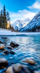 Poster - Tranquil Mountain Lake Surrounded by Snowcapped Peaks and Pines : Generative AI