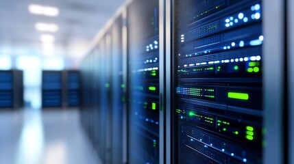 Aufkleber - Modern Data Center with Illuminated Server Racks Showcasing Advanced Network Infrastructure and Technology : Generative AI