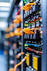 Aufkleber - Closeup View of Network Server with Cables and LED Lights in Data Center Environment : Generative AI