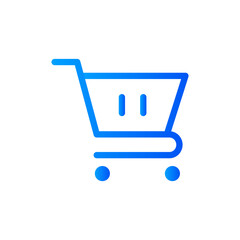 Flat blue shopping cart icon, gradient color shop goods trolley product element, elegant digital e-commerce sell item, online business e store monochrome illustration for website buy page logo design