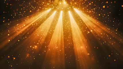 Poster - Beautiful golden light rays shining through dark space with shimmering particles creating a magical and mystical atmosphere