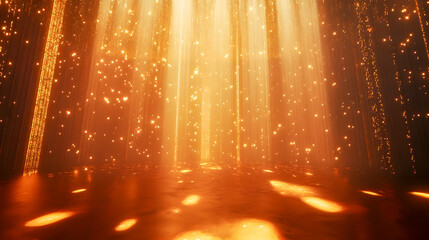 Poster - Enchanting Golden Light Rays Drifting Through a Dreamy Magical Forest Creating a Vibrant Atmosphere of Wonder and Joy