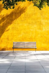 Poster - Minimalist Urban Bench Against Bright Yellow Wall And Shadow Play In Modern City Space : Generative AI