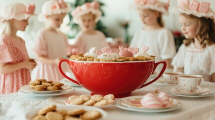 Sticker - Children Enjoying a Sweet Treat at a Colorful Dessert Table