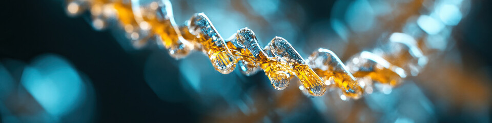 Poster - Abstract Image: Translucent Wavy Structure with Gold and Blue Toning
