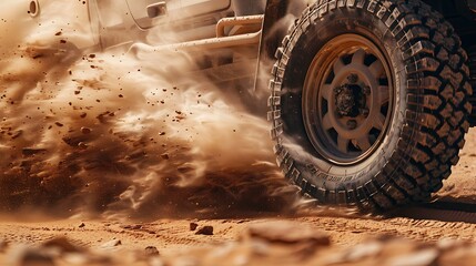 Wall Mural - Close up of off road vehicle in mud on the road