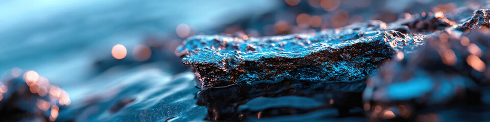 Wall Mural - Dark Rock in Shallow Water with Bokeh Background