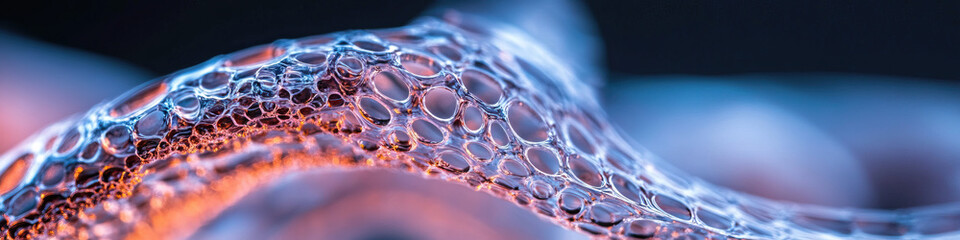 Poster - Close-up Photograph of Interconnected Bubbles with Blue and Orange Illumination